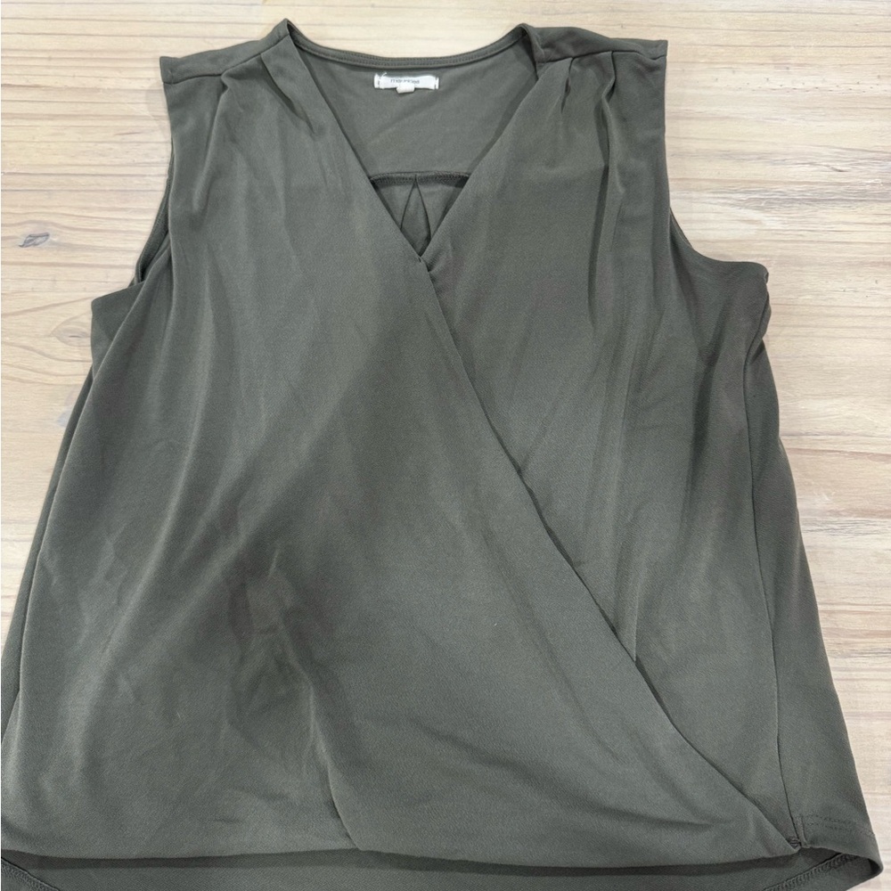 Maurices Olive Green Sleeveless Faux Wrap Blouse